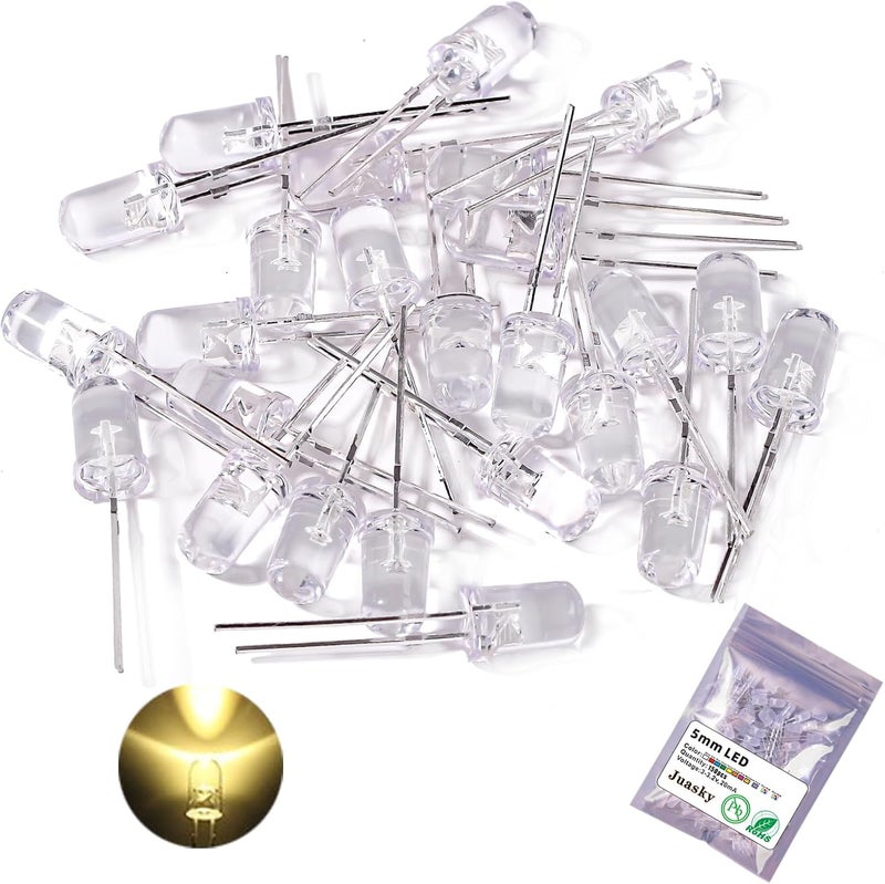 Juasky 150pcs 5mm LED Diode Lights,Clear LED Light Emitting Diodes for Science Experiment DIY Projects - Image 1